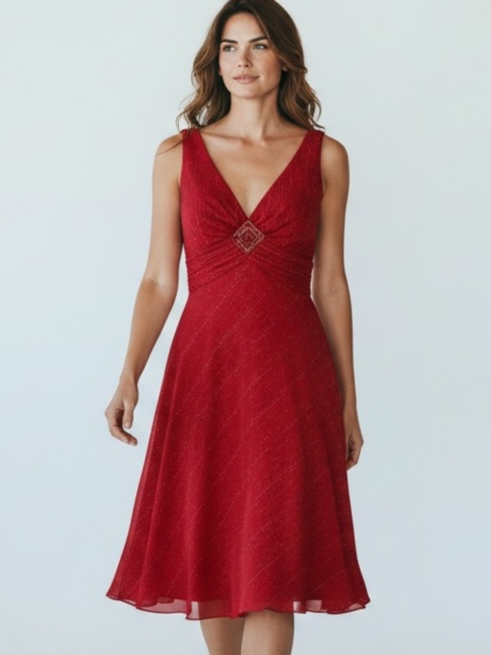 Maggy London Vintage Romantic Y2K Crimson Red Retro Glam w/deep V front and back